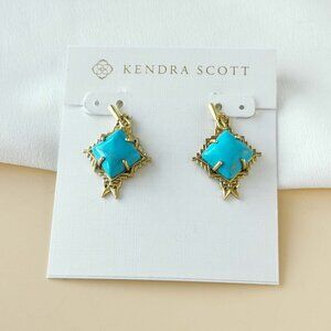 NEW Kendra Scott Cass Vintage Gold Variegated Dark Teal Earrings